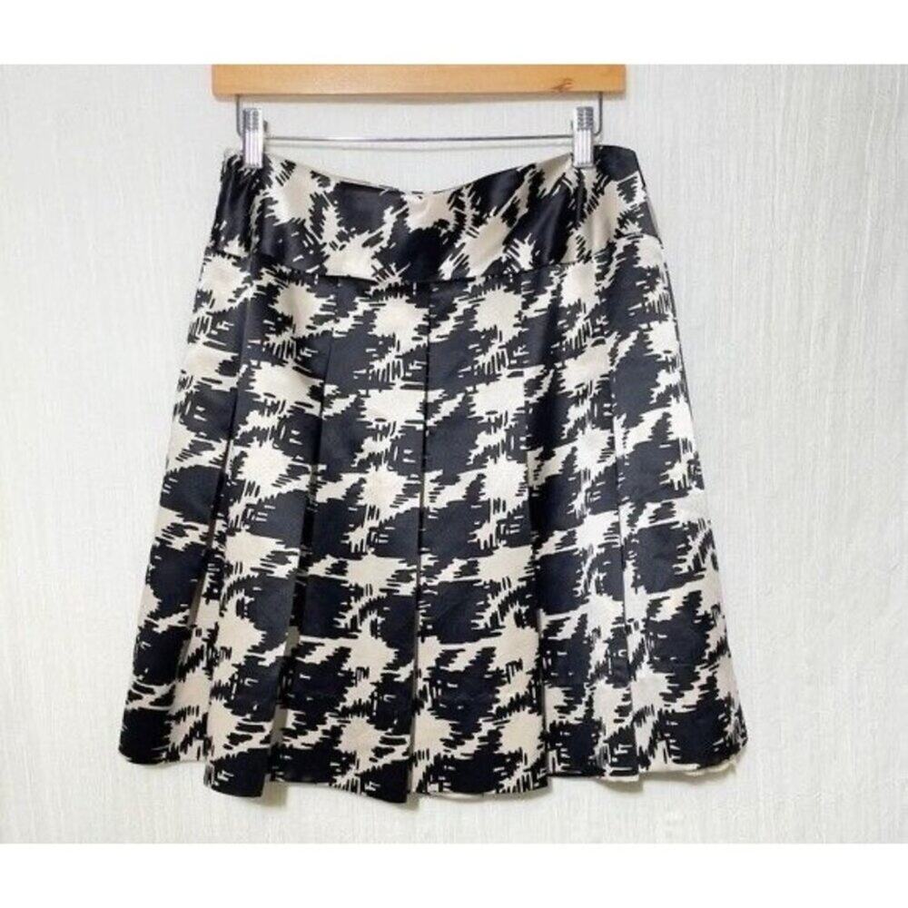 Trina Turk Houndstooth Pleated Skirt Wool Silk Blend Black White Size 4 Lined - Picture 8 of 9